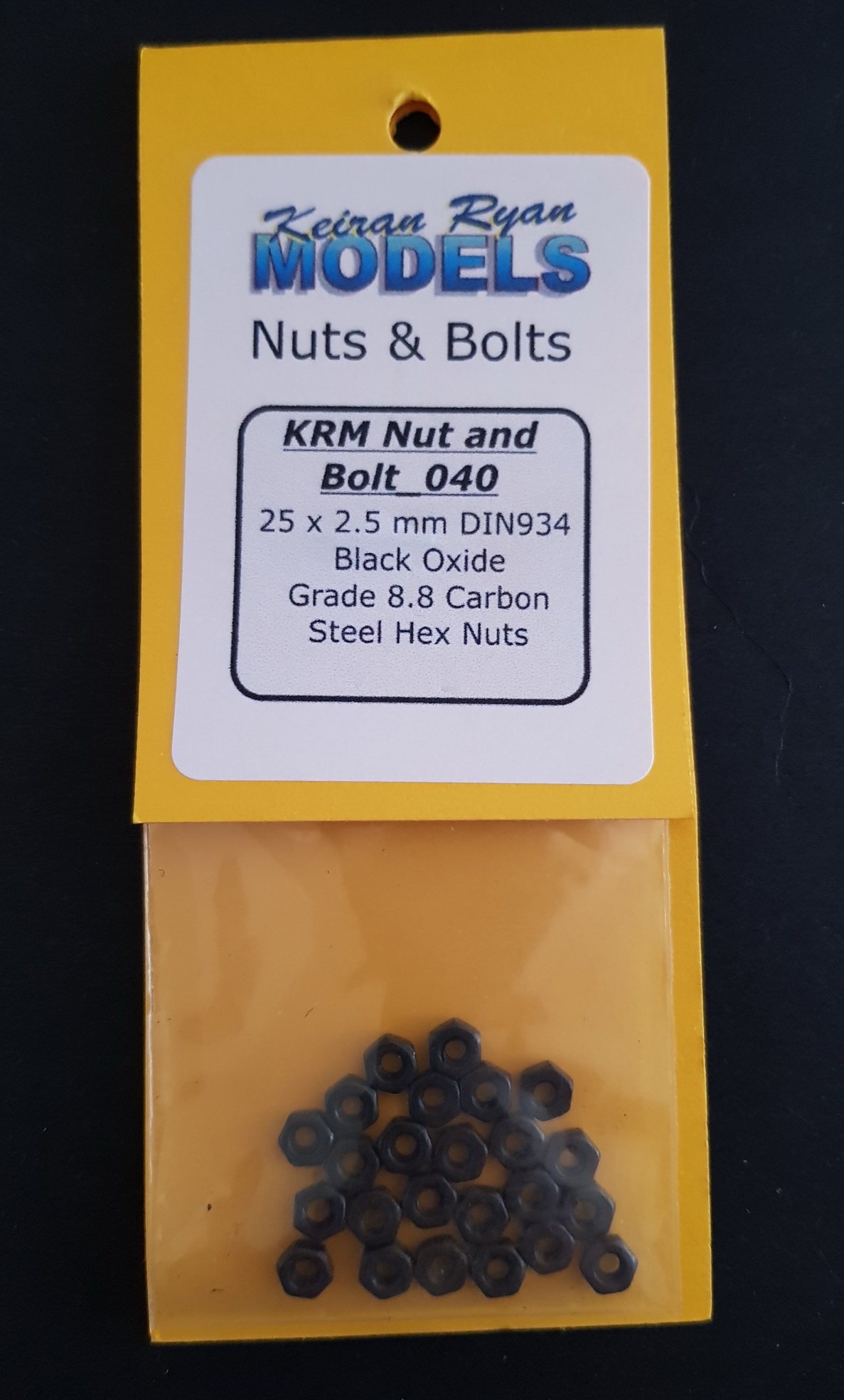 25 x 2.5 mm DIN934 Black Oxide Grade 8.8 Carbon Steel Hex Nuts