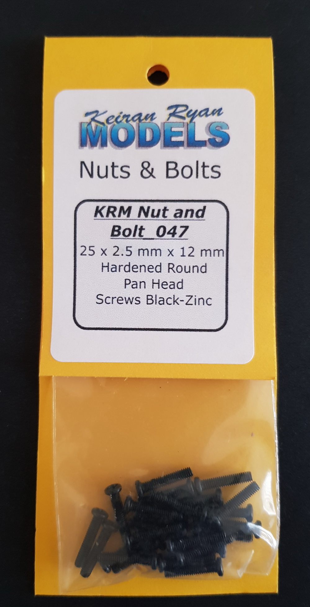 25 x 2.5 mm x 12 mm Hardened Round Pan Head Screws Black-Zinc